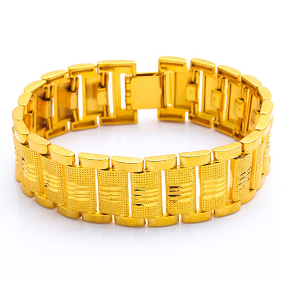 Fashion Male Bracelet Braslet Chunky 19MM 14K Yellow Gold Embossing Chain Link Bracelet For Men Jewelry Pulseira Masculine