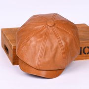 BAITREND Fashion Male Leather Gastby Hat Men Octagonal Beret Autumn Winter British Caps Retro Sheepskin Newsboy Boina Painter Gorras