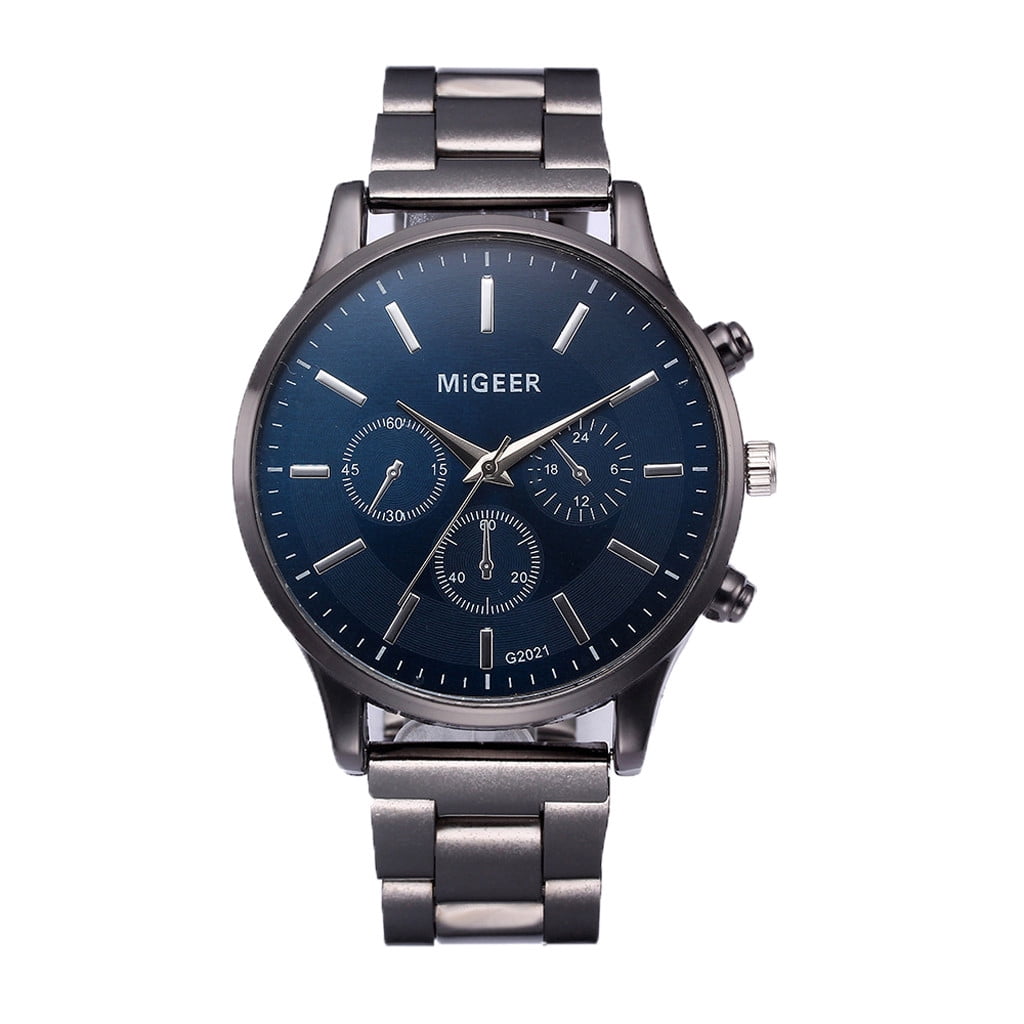 Fashion Man Crystal Stainless Steel Analog Quartz Wrist Watch Black