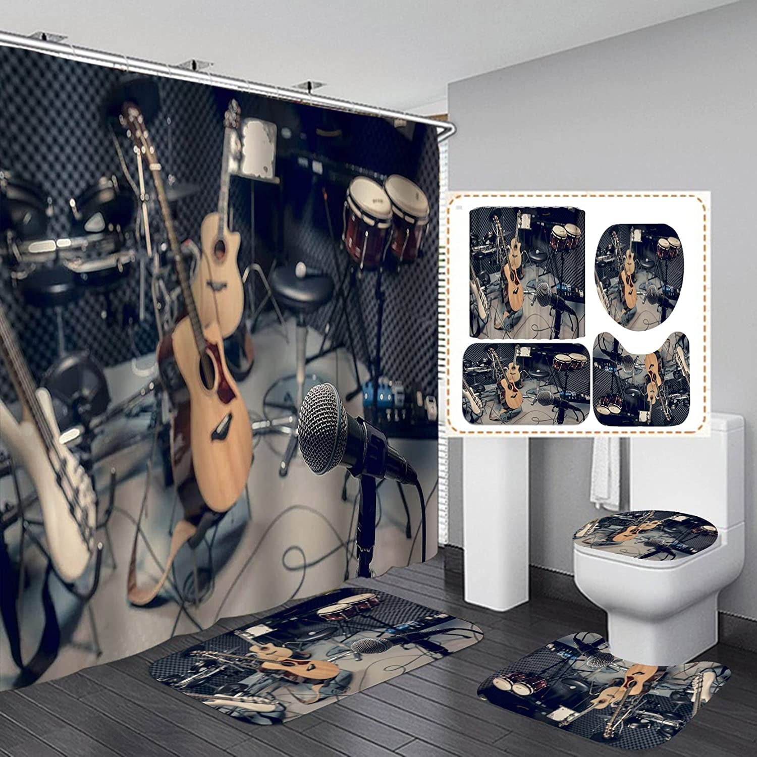 Fashion_Man Olebety 4 Piece/Set Pop Music Shower Curtain, Electric
