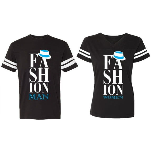 Fashion Man Woman Matching Couple Cotton Jerseys (Men Black / Women Black) (Men S / Women S)