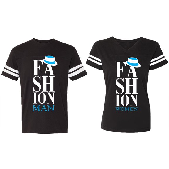 Fashion Man Woman Matching Couple Cotton Jerseys (Men Black / Women Black) (Men S / Women S)