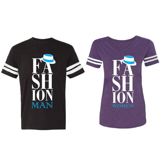Fashion Man Woman Matching Couple Cotton Jerseys (Men Black / Women Purple) (Men L / Women XL)