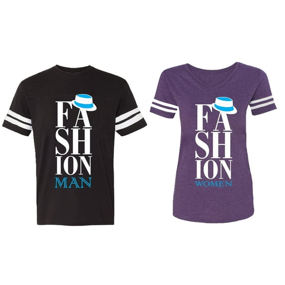 Fashion Man Woman Matching Couple Cotton Jerseys (Men Black / Women Purple) (Men XXL / Women XL)