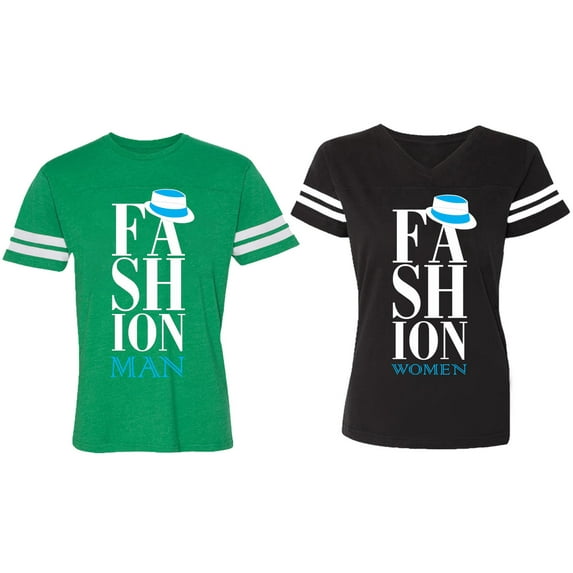 Fashion Man Woman Matching Couple Cotton Jerseys (Men Green / Women Black) (Men S / Women L)