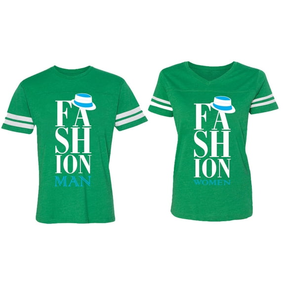 Fashion Man Woman Matching Couple Cotton Jerseys (Men Green / Women Green) (Men XXL / Women M)