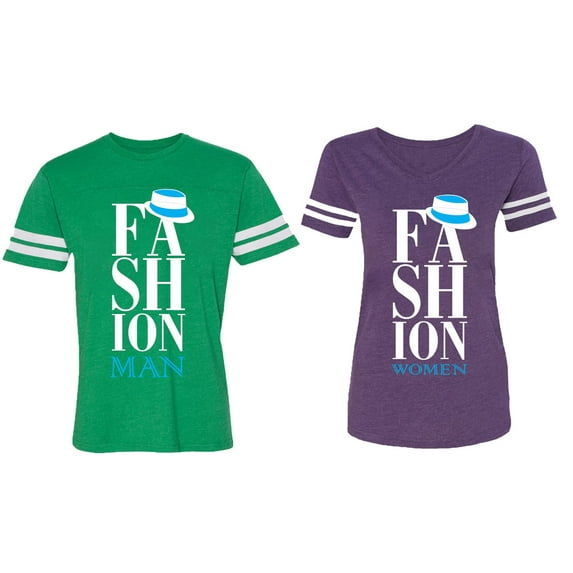 Fashion Man Woman Matching Couple Cotton Jerseys (Men Green / Women Purple) (Men XXXL / Women XXL)