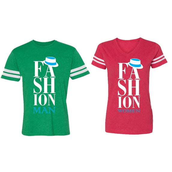 Fashion Man Woman Matching Couple Cotton Jerseys (Men Green / Women Red) (Men XXL / Women XXL)