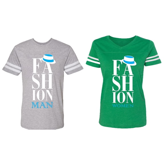 Fashion Man Woman Matching Couple Cotton Jerseys (Men Heather / Women Green) (Men XL / Women XXL)