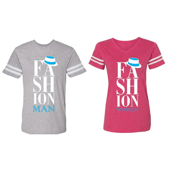 Fashion Man Woman Matching Couple Cotton Jerseys (Men Heather / Women Pink) (Men XL / Women XL)