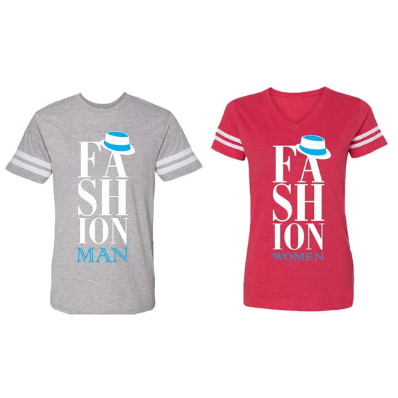 Fashion Man Woman Matching Couple Cotton Jerseys (Men Heather / Women Red) (Men M / Women L)