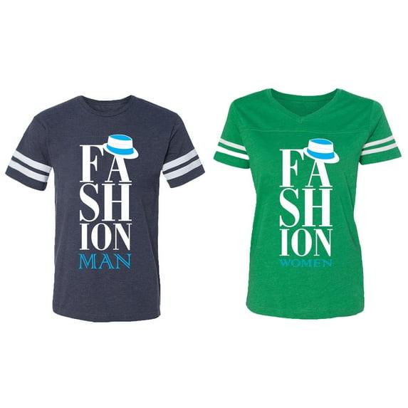 Fashion Man Woman Matching Couple Cotton Jerseys (Men Navy / Women Green) (Men M / Women XXL)