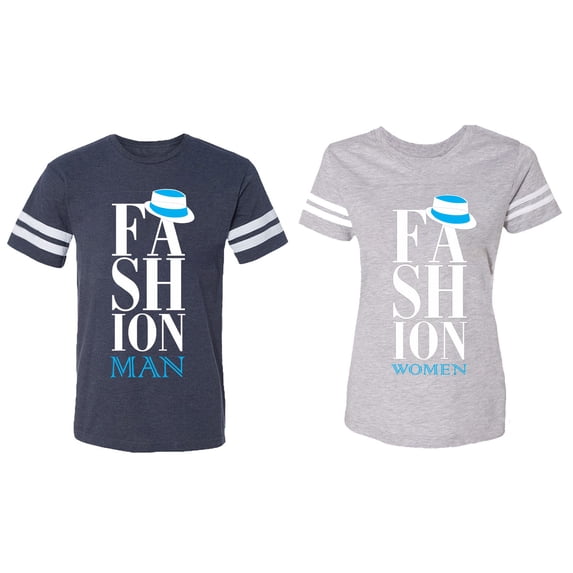 Fashion Man Woman Matching Couple Cotton Jerseys (Men Navy / Women Heather) (Men S / Women XXL)