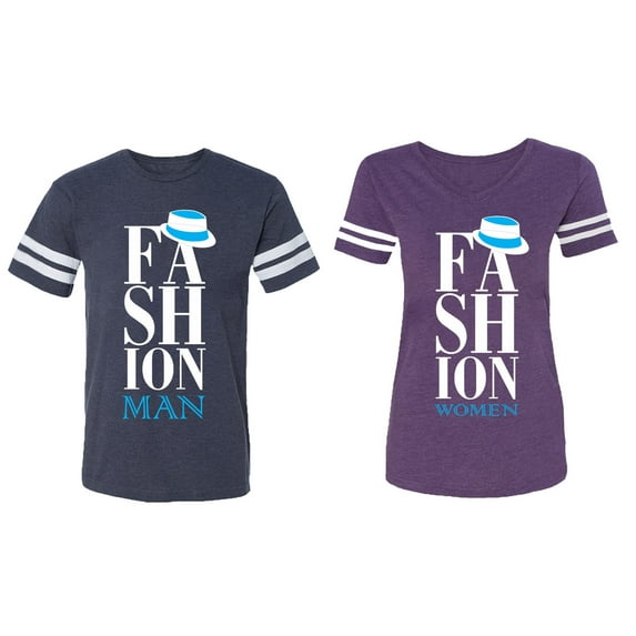 Fashion Man Woman Matching Couple Cotton Jerseys (Men Navy / Women Purple) (Men M / Women XXL)