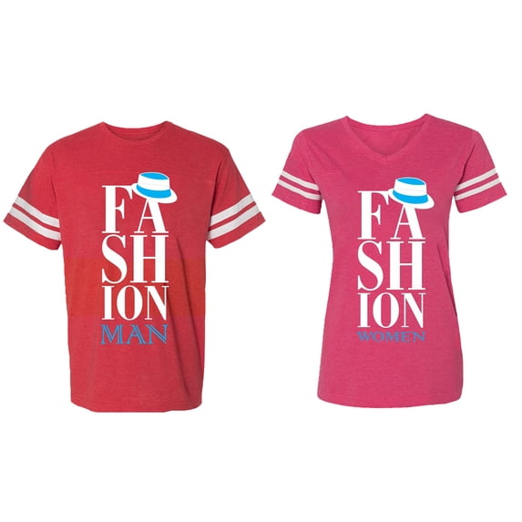 Fashion Man Woman Matching Couple Cotton Jerseys (Men Red / Women Pink) (Men XL / Women XXL)