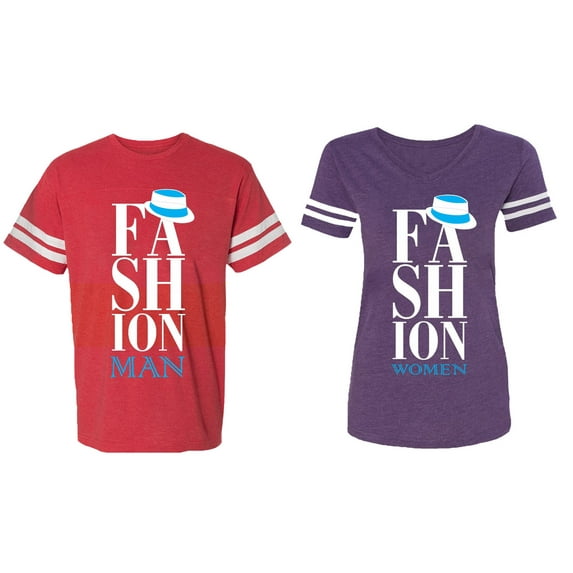 Fashion Man Woman Matching Couple Cotton Jerseys (Men Red / Women Purple) (Men M / Women M)