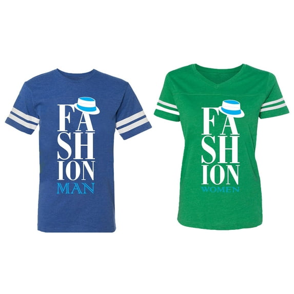 Fashion Man Woman Matching Couple Cotton Jerseys (Men Royal / Women Green) (Men XXL / Women L)