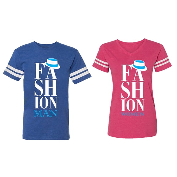 Fashion Man Woman Matching Couple Cotton Jerseys (Men Royal / Women Pink) (Men XXL / Women XXL)