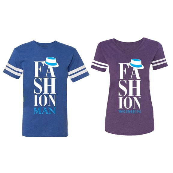 Fashion Man Woman Matching Couple Cotton Jerseys (Men Royal / Women Purple) (Men M / Women L)
