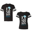 thumbnail image 1 of Fashion Man Woman Unisex Couple Matching Cotton Jersey style T-Shirt Contrasting stripes on sleeves (Men Black / Women Black) (Men L / Women L), 1 of 3