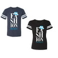 thumbnail image 1 of Fashion Man Woman Unisex Couple Matching Cotton Jersey style T-Shirt Contrasting stripes on sleeves (Men Navy / Women Black) (Men S / Women S), 1 of 3