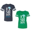 thumbnail image 1 of Fashion Man Woman Unisex Couple Matching Cotton Jersey style T-Shirt Contrasting stripes on sleeves (Men Navy / Women Green) (Men M / Women S), 1 of 3