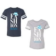 thumbnail image 1 of Fashion Man Woman Unisex Couple Matching Cotton Jersey style T-Shirt Contrasting stripes on sleeves (Men Navy / Women Heather) (Men XXL / Women M), 1 of 3