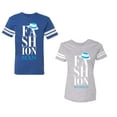 thumbnail image 1 of Fashion Man Woman Unisex Couple Matching Cotton Jersey style T-Shirt Contrasting stripes on sleeves (Men Royal / Women Heather) (Men XXL / Women S), 1 of 3