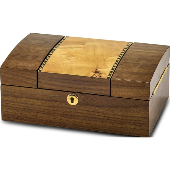 Fashion Mapa Burlwood & Walnut Veneer Jewelry Box (10 X 6.7) Made In China jjb435
