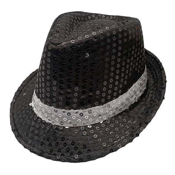 Fashion Masquerade Shiny Dance Performance Hat Jazz Hat Sequins Panama Cap BLACK WHITE