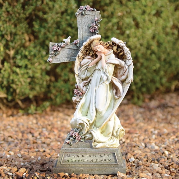 Jewelry by Sweet Pea Non Metal MAY YOU Find Comfort IN THE Arms OF AN Angel Memorial Angel Cross Stone Resin Statue