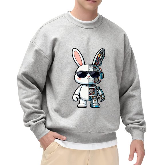 Fashion Mechanical Rabbit Print Mens Women's Loose Sweatshirt Men's Long Sleeve Pullovers Top Oversized Casual Comfy Fall Fashion Outfits Clothes