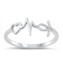 Fashion Medical Ring .925 Sterling Silver Heart EKG Ribbon Band Jewelry Female Male Unisex Size 4