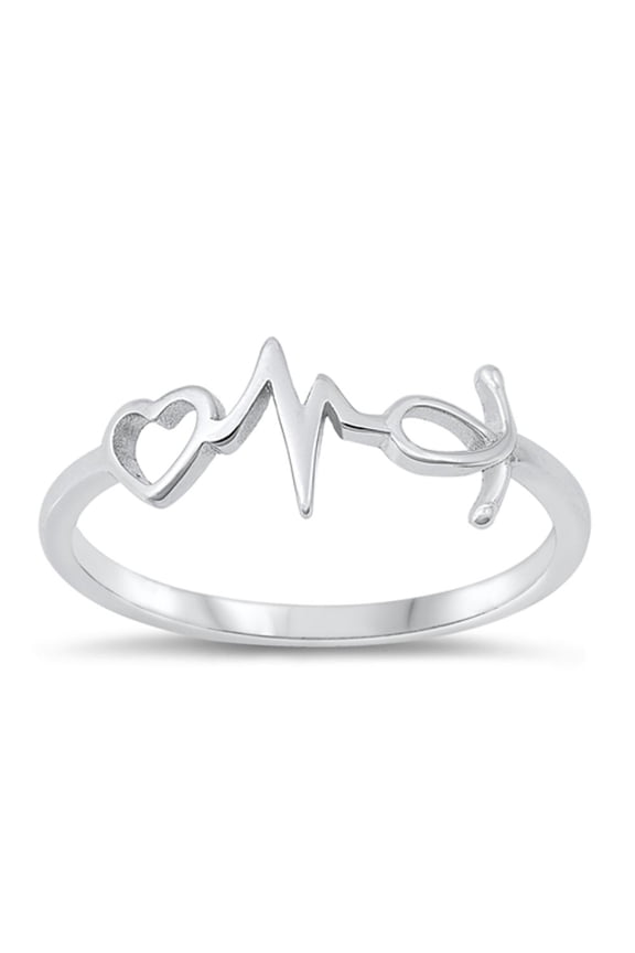 Fashion Medical Ring .925 Sterling Silver Heart EKG Ribbon Band Jewelry Female Male Unisex Size 9