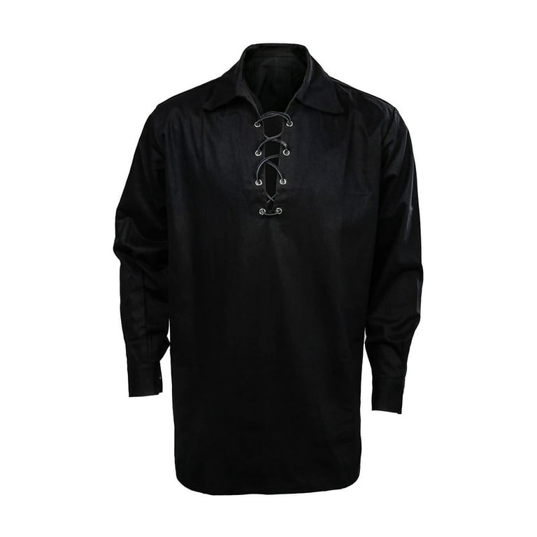 Men Medieval Renaissance Lace Up Pirate Shirt -Highlander Kilt