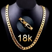 LEOAMO Fashion Men 18K Gold Necklace Cuban Chain Necklace For Men Jewelry Gifts 24 inches