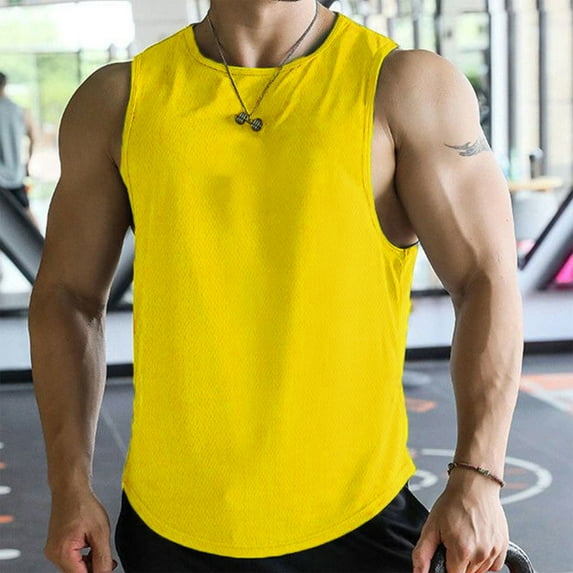 Fashion Men Casual Solid Color Fitness Sportswear Round-Neck Tank Top Sweatshirts For Men Men Camisole Tanks With Built In Bra Country Concert Tops