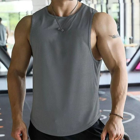 Fashion Men Casual Solid Color Fitness Sportswear Round-Neck Tank Top Sweatshirts For Men Summer Square Neck Short Sleeve T Shirt White Shirts For Men