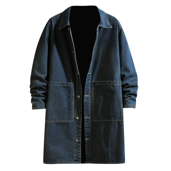 JIKNTTR Fashion Men Coats Classic Outdoor Winter Thicken Warm Thermal Autumn Denim Trench Long Dailywear Leisure Comfy Jacket Casual Breathable Overcoat