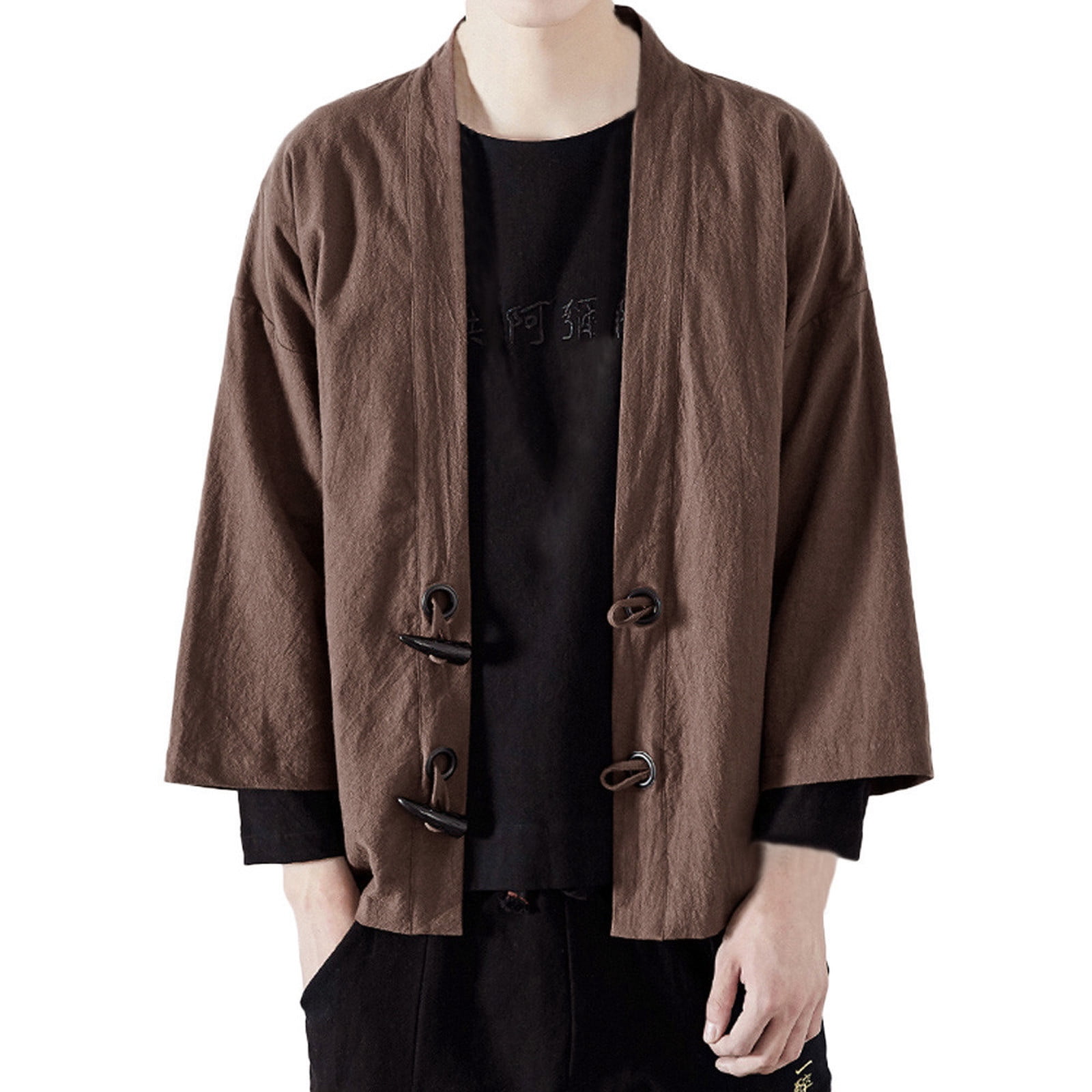 Mnycxen Fashion Men Japanese Yukata Casual Coat Kimono Outwear Cotton Vintage Loose Top, Women's, Size: Large, Brown