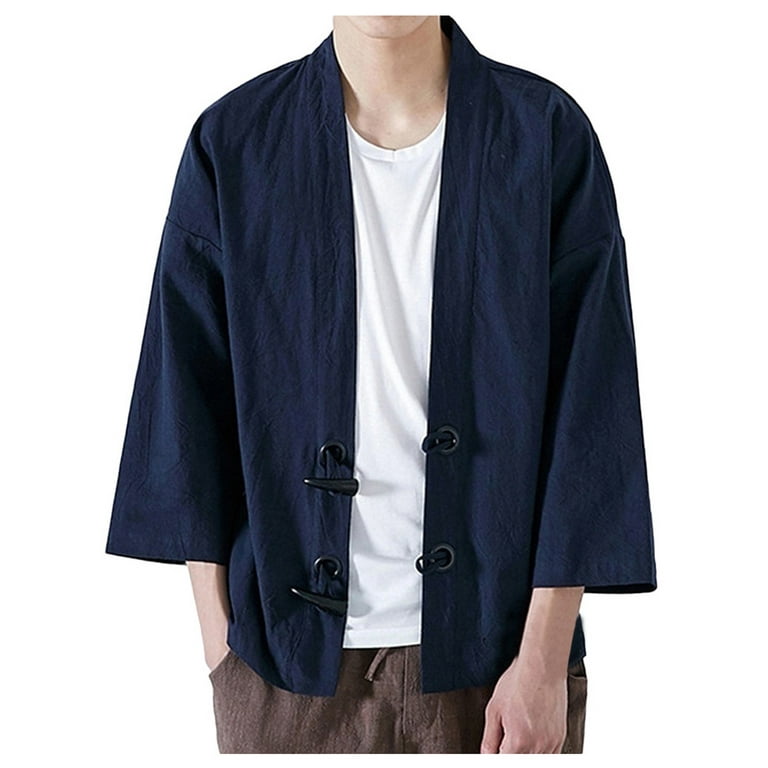 Mnycxen Fashion Men Japanese Yukata Casual Coat Kimono Outwear Cotton Vintage Loose Top, Women's, Size: XL, Blue