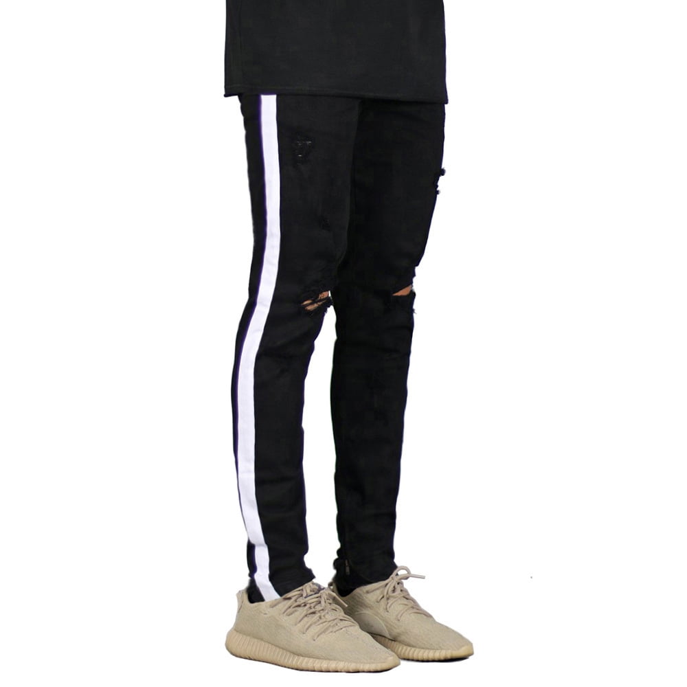 Men's Ripped Stretch Stiletto Jeans Black Jeans