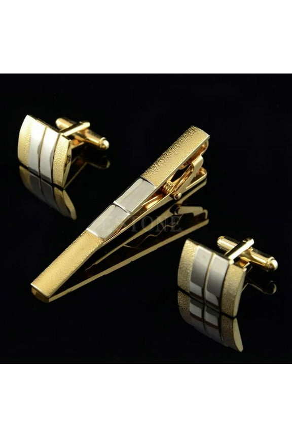 Fashion Men Necktie Tie Bar Clasp Clip Cufflinks Sets Gold Simple Party Gift New