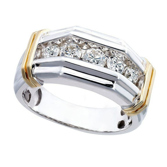 Fashion Men Rhinestone Inlaid Two-Tone Finger Ring Wedding Party Jewelry Gift