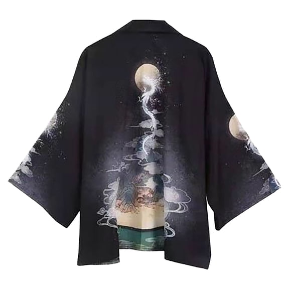 Fashion Men'S Kimono Cardigan Oversize Shirts Popular Pattern Printed Shirt Taoist Gown Top