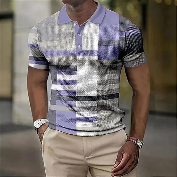 Fashion Men'S Polo Striped Plaid Print Vintage Men'S Clothing High-Quality Top Street Casual Short Sleeved Loose Oversized Shirt