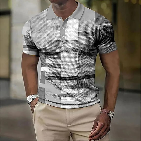 Fashion Men'S Polo Striped Plaid Print Vintage Men'S Clothing High-Quality Top Street Casual Short Sleeved Loose Oversized Shirt