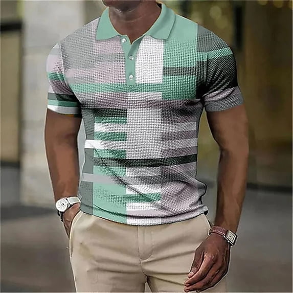 Fashion Men'S Polo Striped Plaid Print Vintage Men'S Clothing High-Quality Top Street Casual Short Sleeved Loose Oversized Shirt