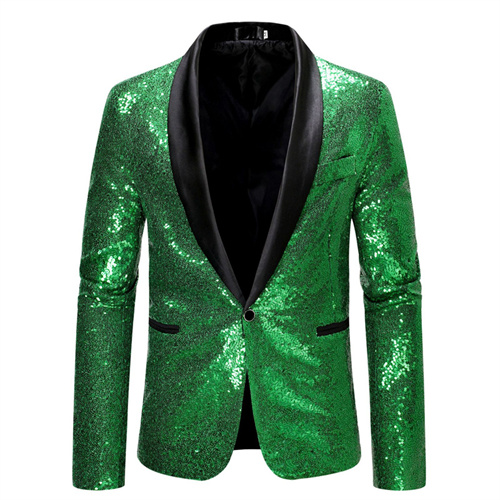 Fashion Men Sequin Suit Jacket Green / Navy Blue 2024 New Singer Host