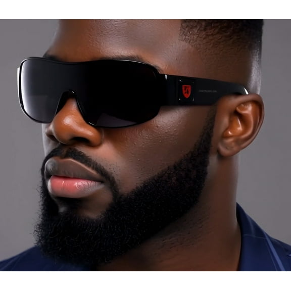 Fashion Men Sunglasses Shield Metal Single Lens Black Shades
